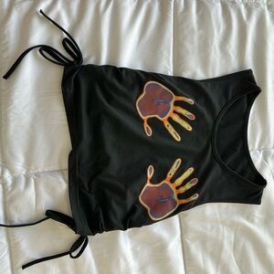 Black Tank Top with Colorful Handprint Design